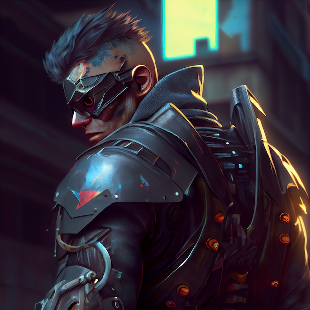 Cyberpunk warrior man futuristic soldier 3d render illustration