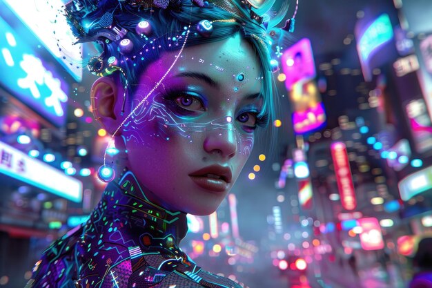 Cyberpunk Woman in Neon City