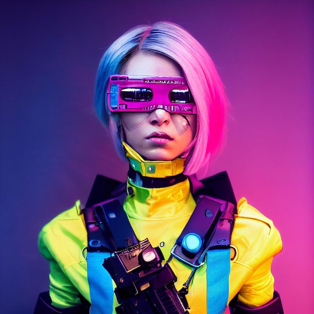 Cyberpunk woman portrait futuristic neon style