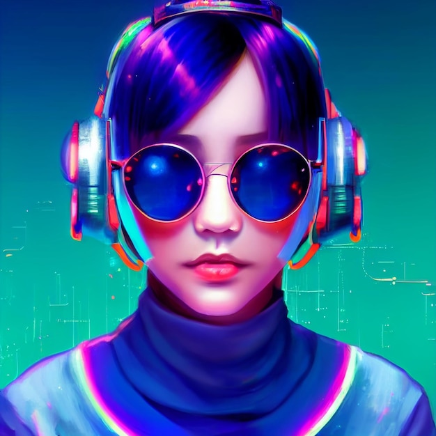 Cyberpunk woman portrait futuristic neon style