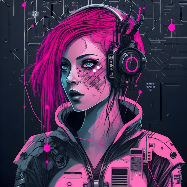 Cyberpunk woman schematic project engineering style