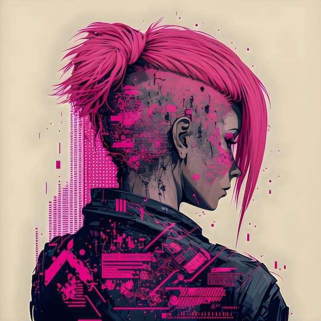 Cyberpunk woman schematic project engineering style