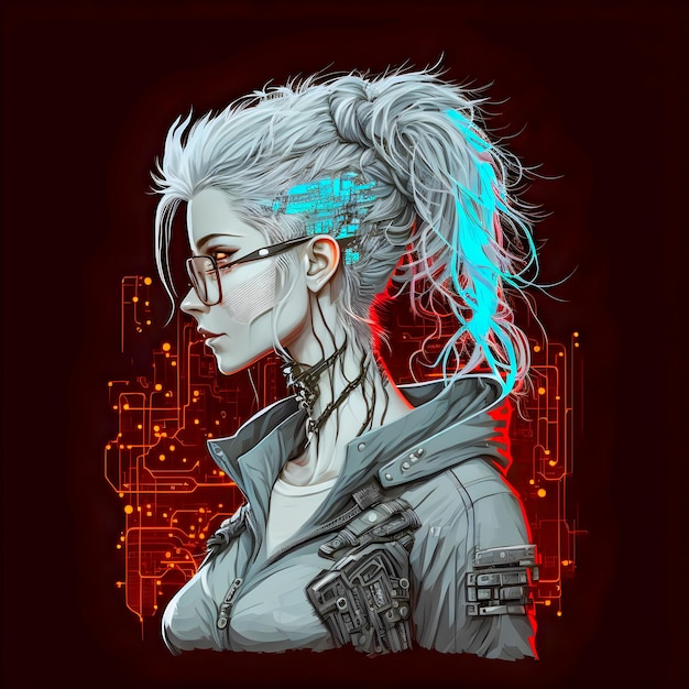 Cyberpunk woman schematic project engineering style