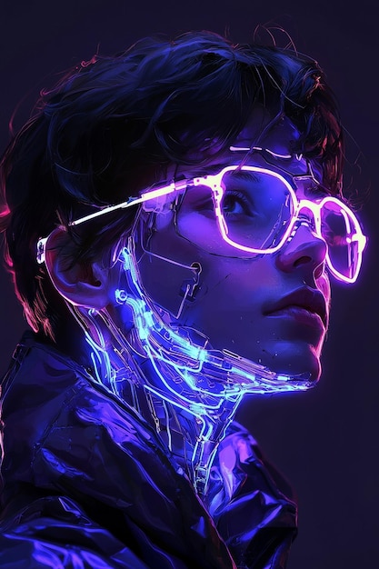 Cyberpunk Woman with Neon Lights