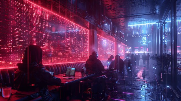 CyberpunkThemed Cafe Bustling Atmosphere