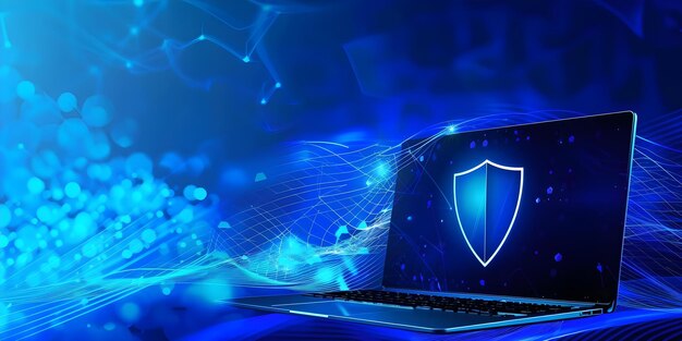 Photo cybersecurity concept with shield icon on laptop over blue background concept cybersecurity shield icon laptop blue background technology