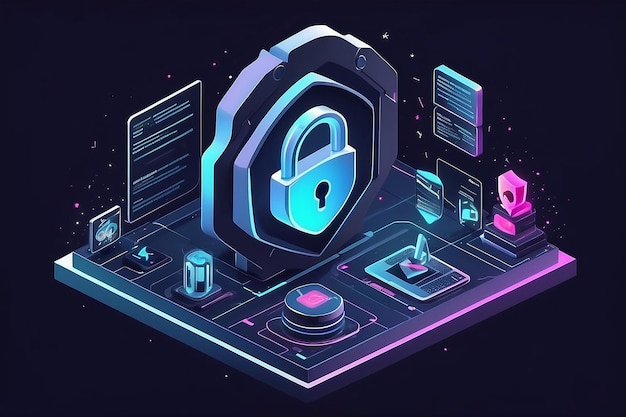 Photo cybersecurity data protection isometric icon