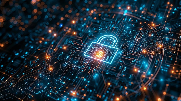 Cybersecurity Digital Lock on Circuit Board