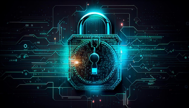 Cybersecurity Padlock Digital Lock on Technology Network Data Protection Background Generative AI