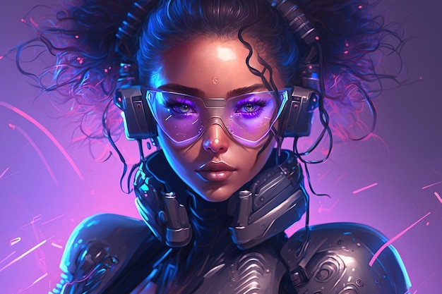 A cybersuit clad portrait of a sci fi cyberpunk female futuristic high tech