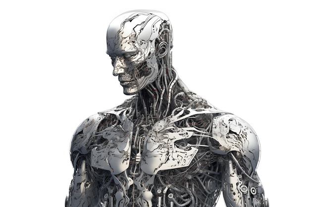 Cyborg hyper realistic intricate detail illustration style on white background generated ai