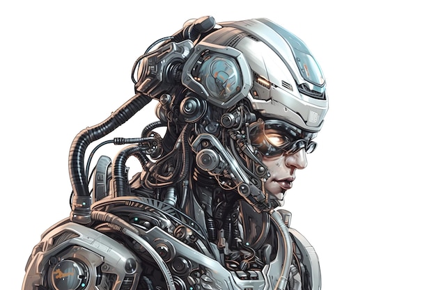 Cyborg hyper realistic intricate detail illustration style on white background generated ai