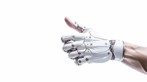 Cyborg robot arm on white background