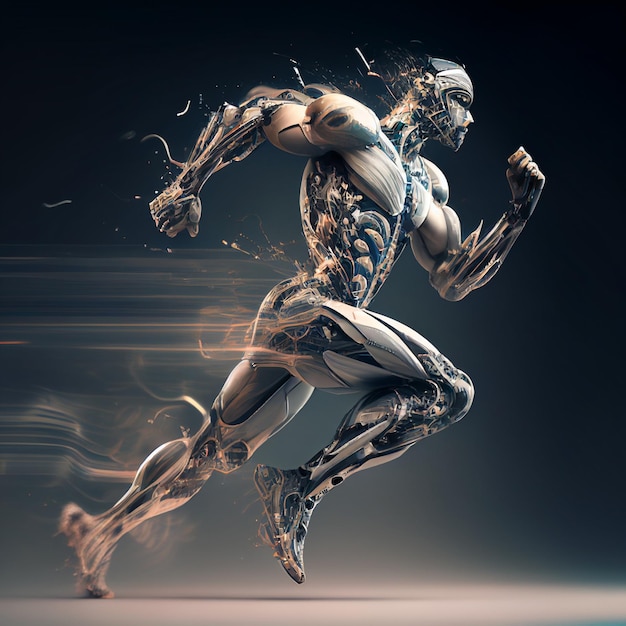 Cyborg running fast artificial intelligence robot future technology