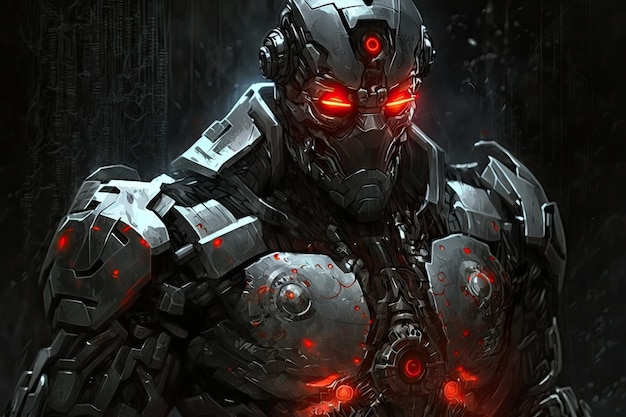 Cyborg War Machine from the Future with Luminous Eyes