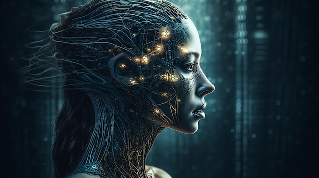 Cyborg with glowing brain Artificial intelligence concept