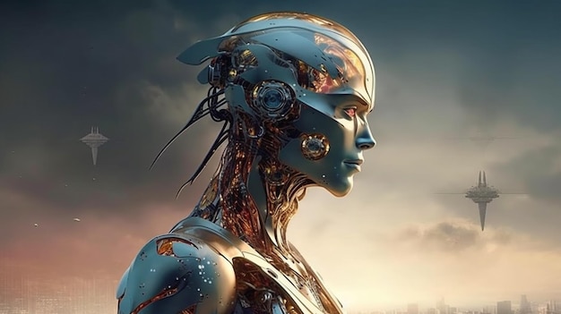 Cyborg with glowing brain Artificial intelligence concept