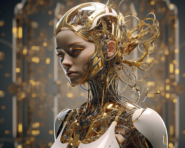 A Cyborg Woman Stands in a Futuristic Setting