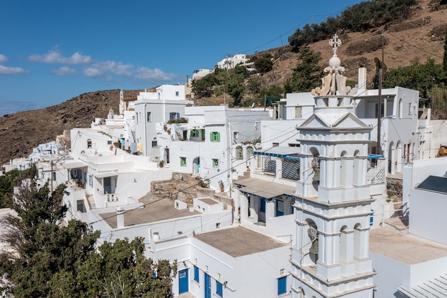 Cyclades Greece Tinos Greek island Kardiani village aerial view