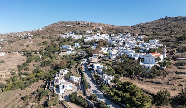 Cyclades Greece Tinos Greek island Kardiani village aerial view