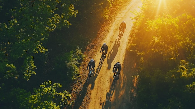 Cycling Group Enjoying a Sunny Ride through Nature