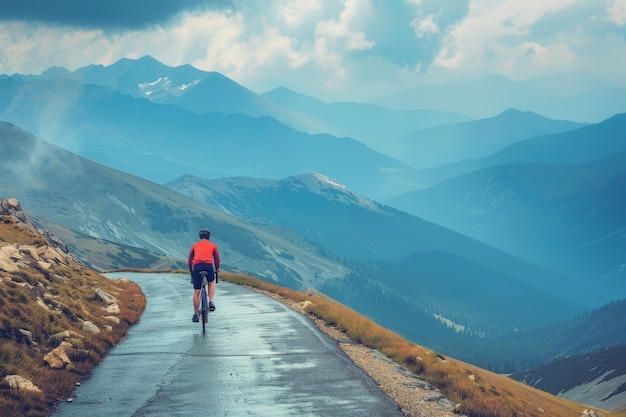 A cyclist on a challenging mountain pass