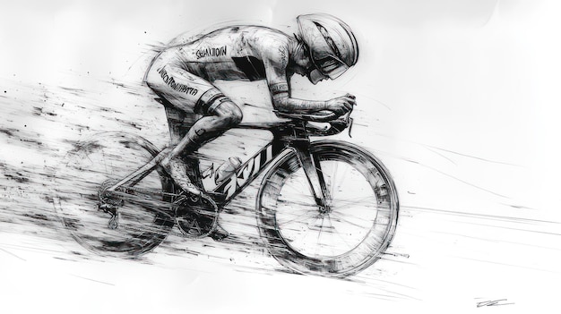 Cyclist in Motion A Black and White Illustration