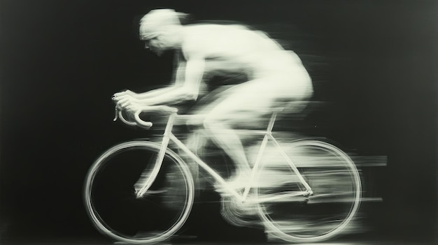 Photo a cyclist racing at high speed against a dark background