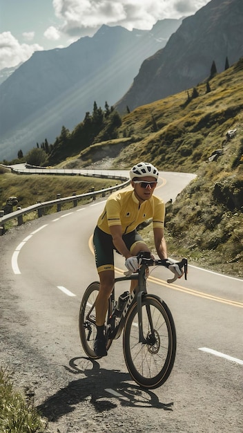 Cyclist on sunny daybike adventure travel photo