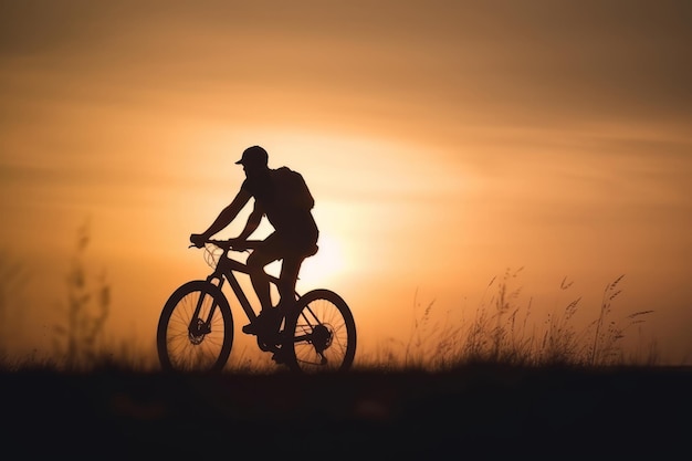 Cyclist in sunset Illustration AI GenerativexA