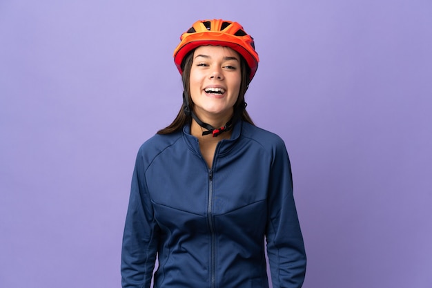 cyclist woman with surprise facial expression