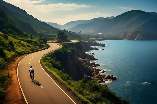 Cyclists Adventure on Scenic Coastal Road