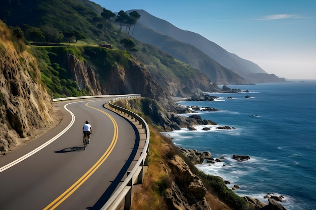 Cyclists Adventure on Scenic Coastal Road