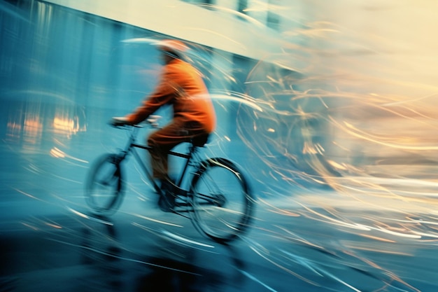 Photo cyclists navigating through abstract pulsating waves symbolizing the rhythmic pulse of urban biking