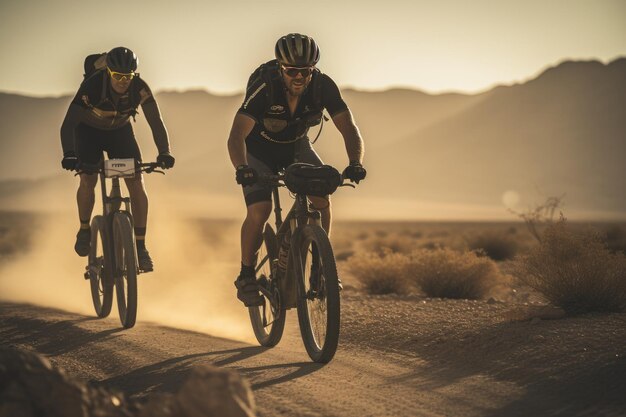 Cyclists riding bikes on a desert