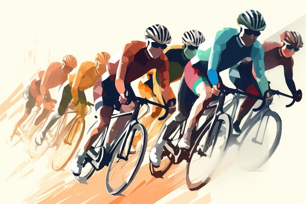 Cyclists team riding on bicycles color drawing Bike race banner Generative AI