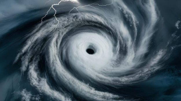 Photo cyclone clouds forming eye of the storm viewed from above