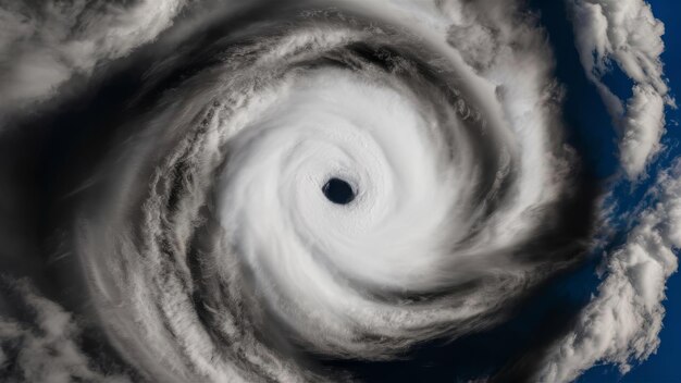 Photo cyclone clouds forming eye of the storm viewed from above