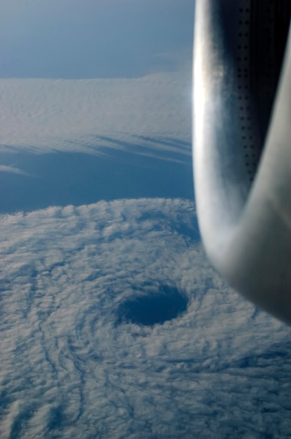 Cyclone seen from the window of a commercial flight over the coast of southern Brazil Climate change