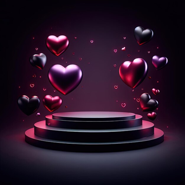 cylinder pedestal or stand podium with hearts decorations Valentine day celebration