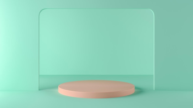 Cylinder podium display or showcase mockup for product in pastel color background.