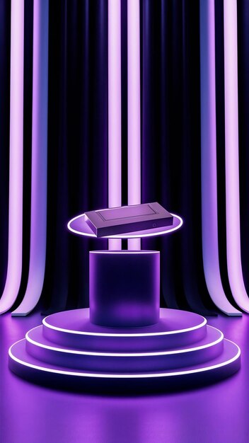 Photo cylinder purple stage background pedestal podium product display to show product purple background