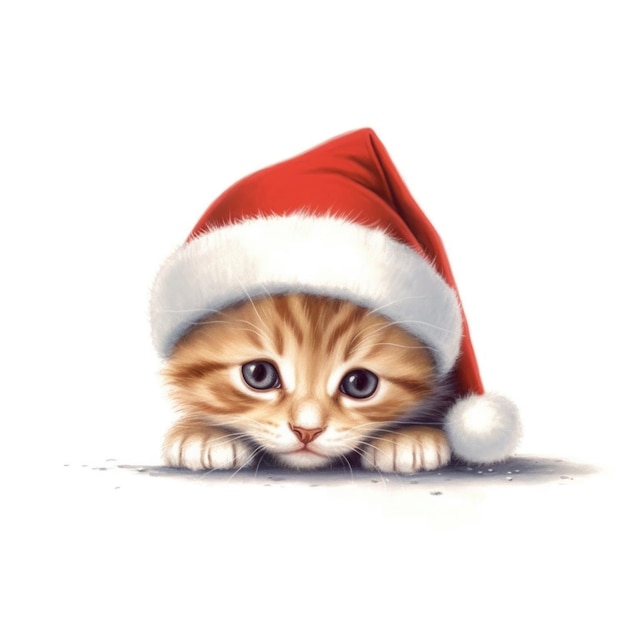 Cymric kitten wearing Santa Hat