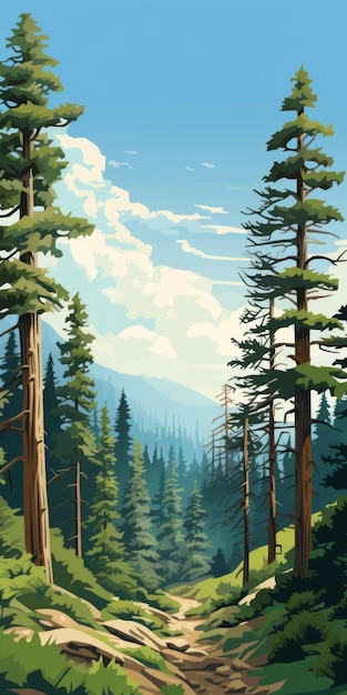 Cypress Forest In Rocky Mountains Vector Illustration