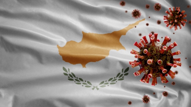 Cypriot waving flag and coronavirus microscope virus