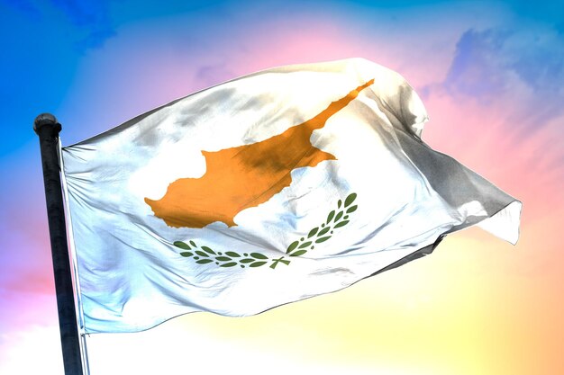 cyprus country flag, 3d flag, and color background.