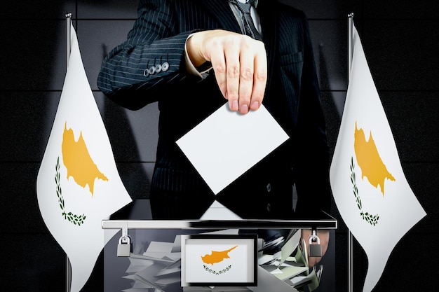 Cyprus flags hand dropping voting card election concept 3D illustration