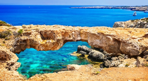 Cyprus island - amazing rocky bridge famous as "Bridge of lovers" , natural park Cape Greko