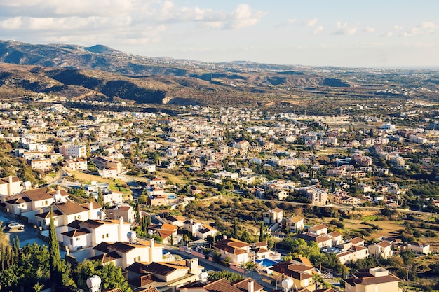 Cyprus island, top view. Many Houses roofs