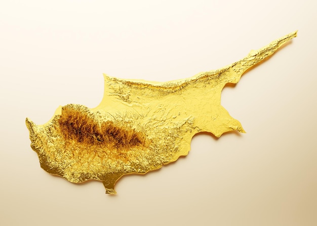 Cyprus Map Golden metal Color Height map Background 3d illustration